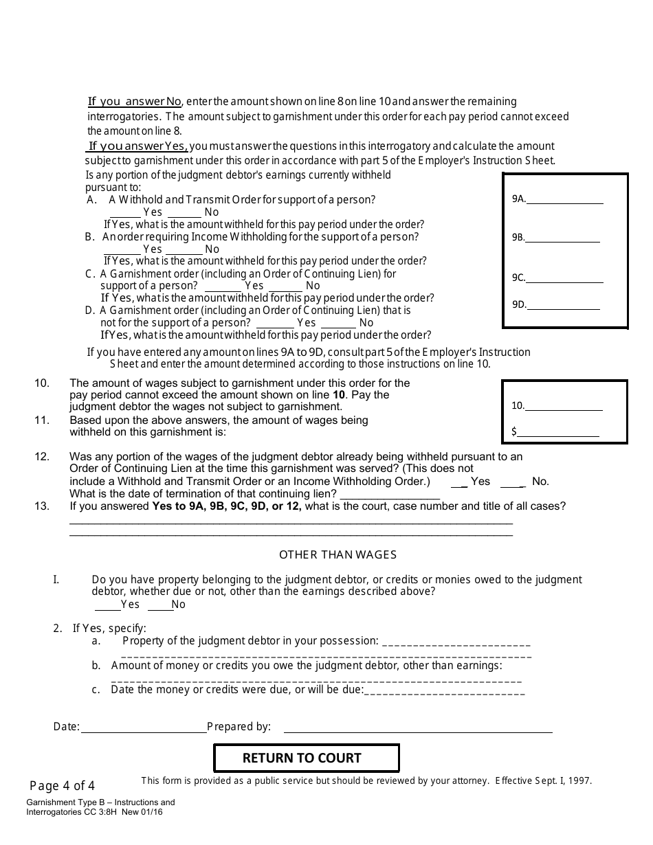Form CC3:8H Garnishment Type B - Instructions and Interrogatories - Nebraska, Page 4