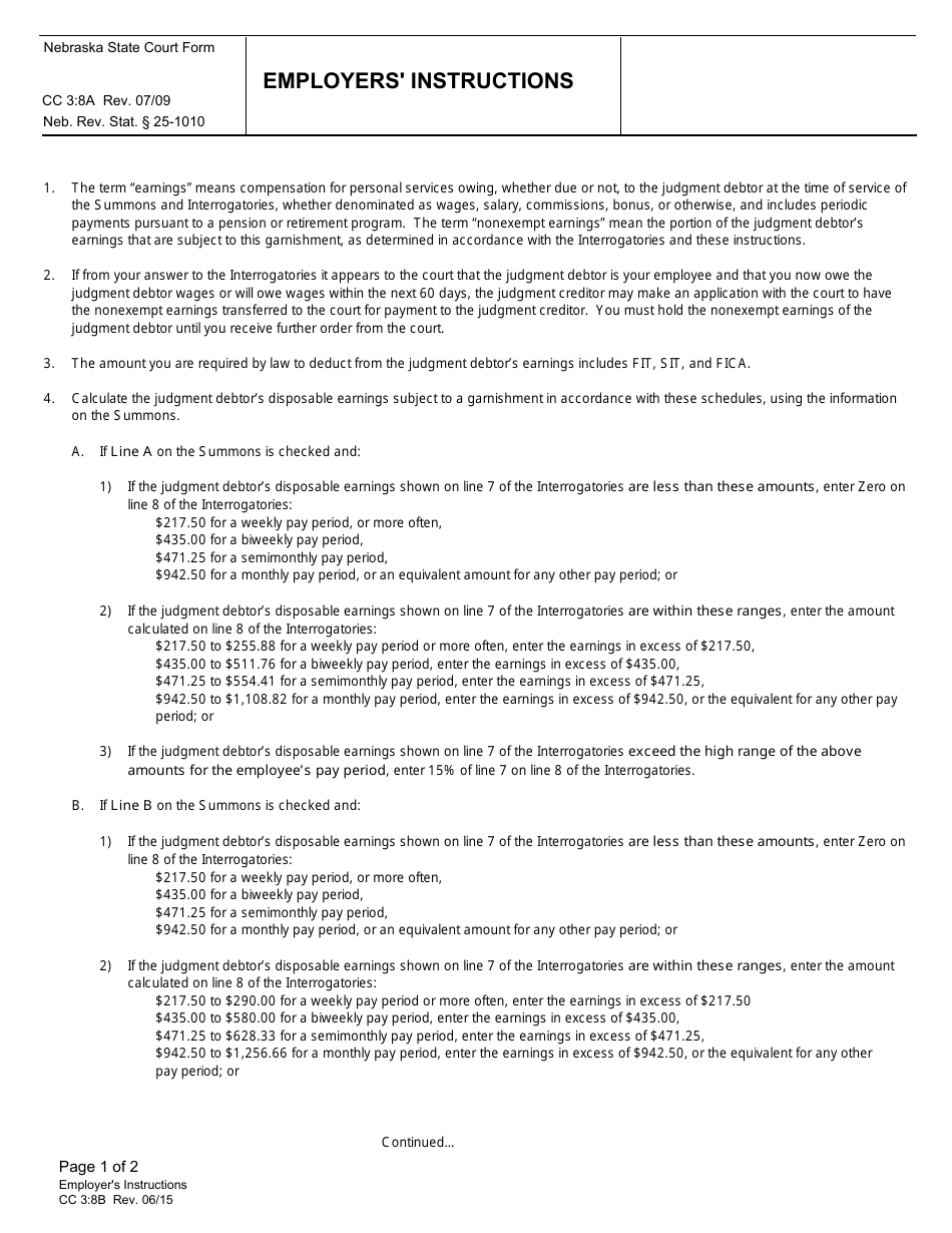 Form 3:8A Employers Instructions - Nebraska, Page 1