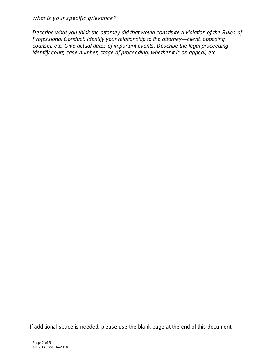 Form AD2:14 Grievance Form - Nebraska, Page 2