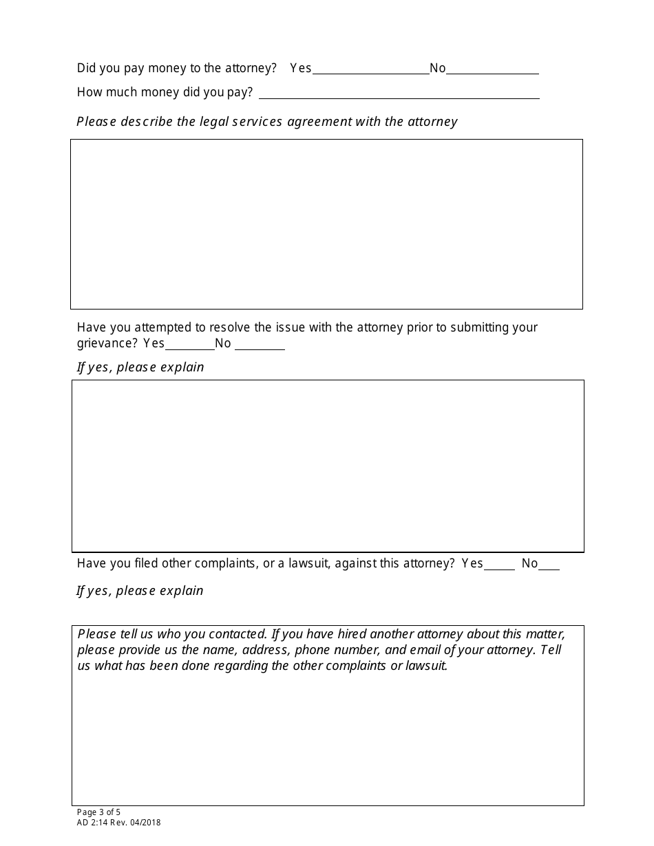Form AD2:14 Grievance Form - Nebraska, Page 3
