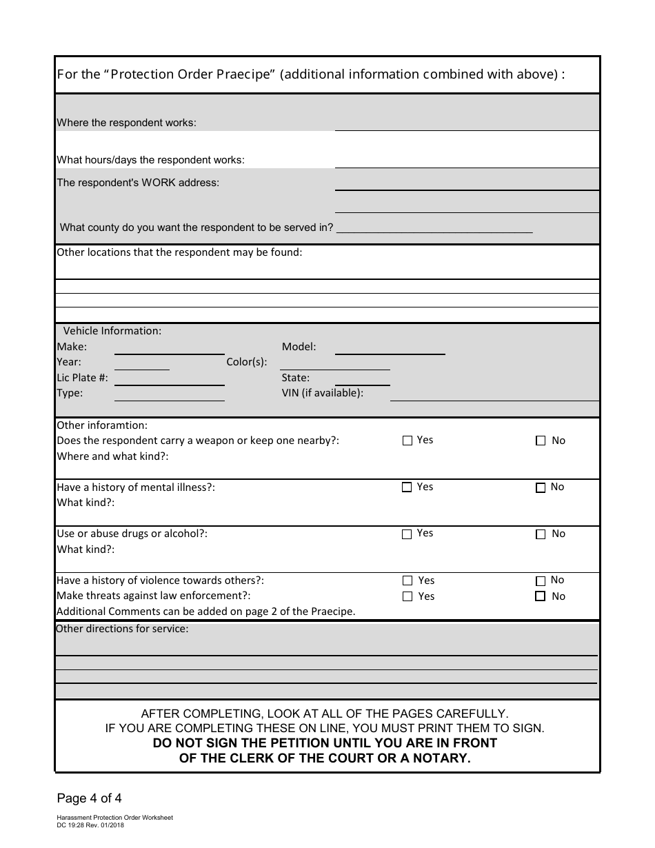 Form DC19:28 Harassment Protection Order Worksheet - Nebraska, Page 4