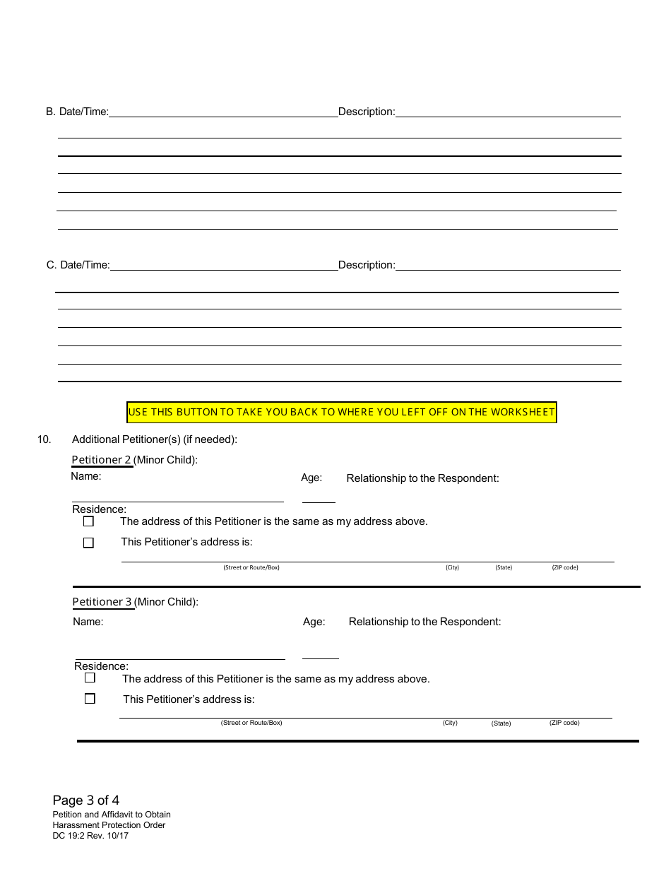 Form DC19:71 Information Worksheet for the Harassment Protection Order Packet - Nebraska, Page 10