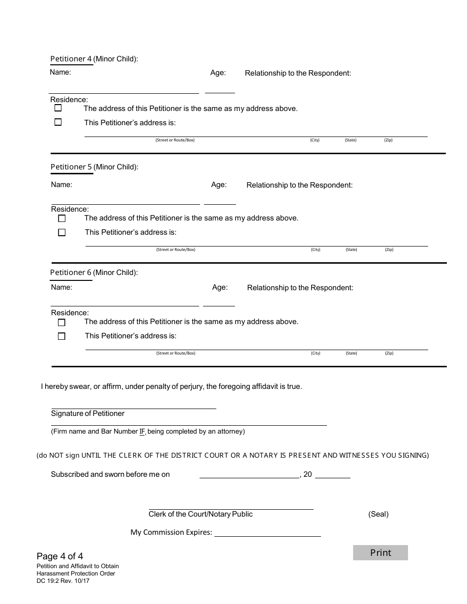 Form DC19:71 Information Worksheet for the Harassment Protection Order Packet - Nebraska, Page 11