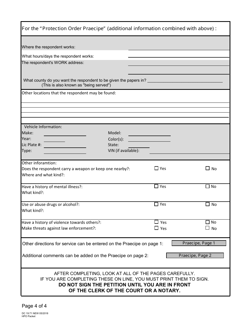 Form DC19:71 Information Worksheet for the Harassment Protection Order Packet - Nebraska, Page 4