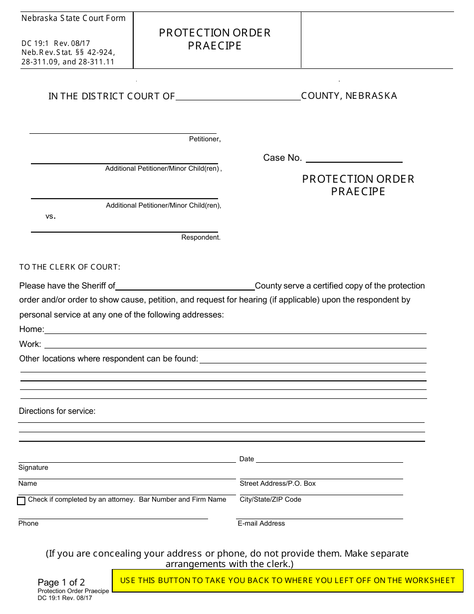 Form DC19:71 Information Worksheet for the Harassment Protection Order Packet - Nebraska, Page 5