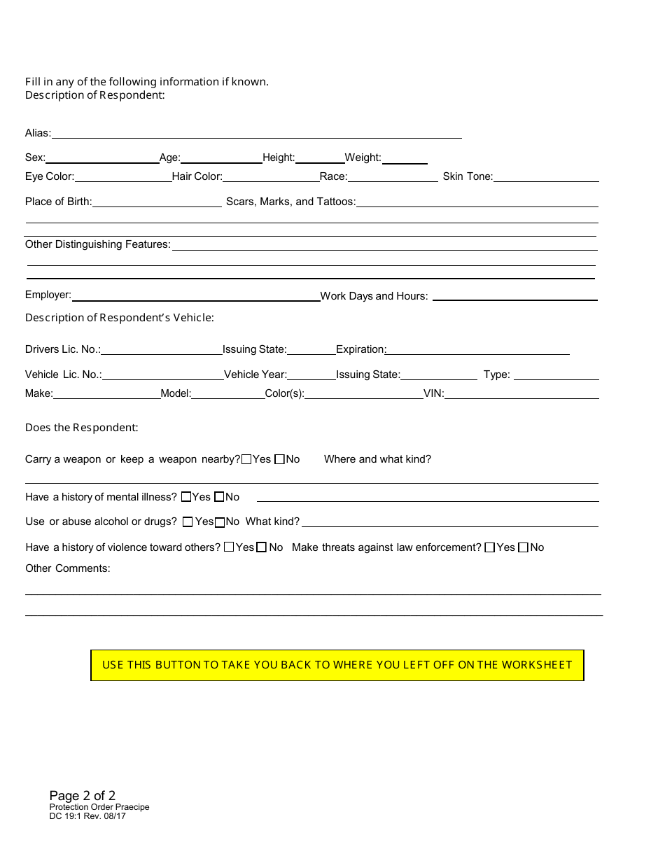 Form DC19:71 Information Worksheet for the Harassment Protection Order Packet - Nebraska, Page 6