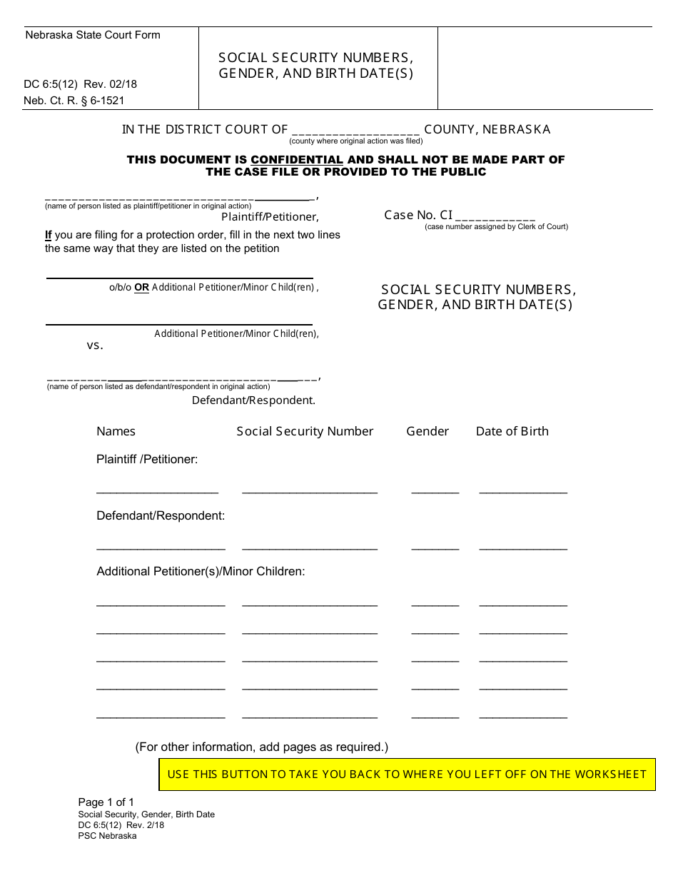 Form DC19:71 Information Worksheet for the Harassment Protection Order Packet - Nebraska, Page 7