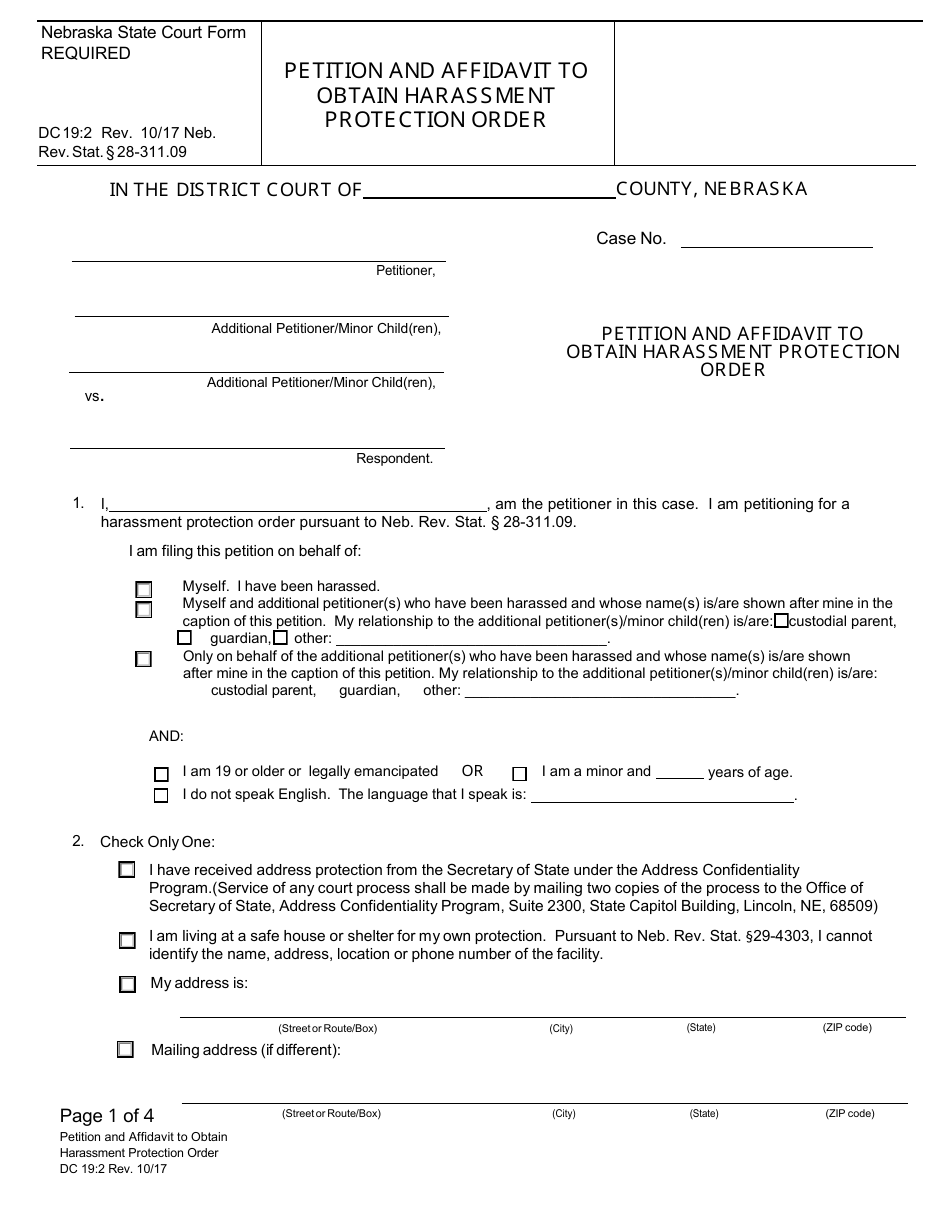Form DC19:71 Information Worksheet for the Harassment Protection Order Packet - Nebraska, Page 8