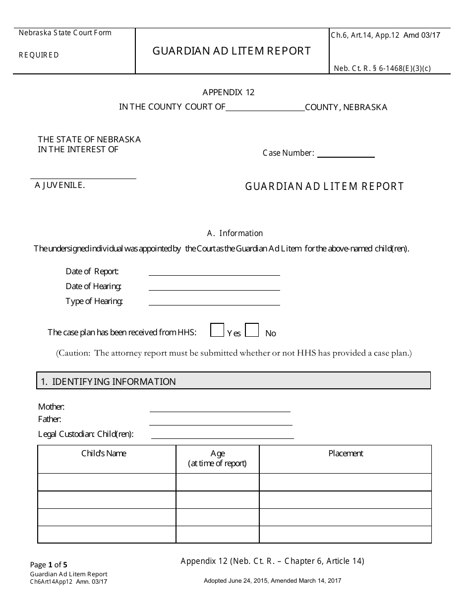 Form CH6ART14APP12 Guardian Ad Litem Report - Nebraska, Page 1