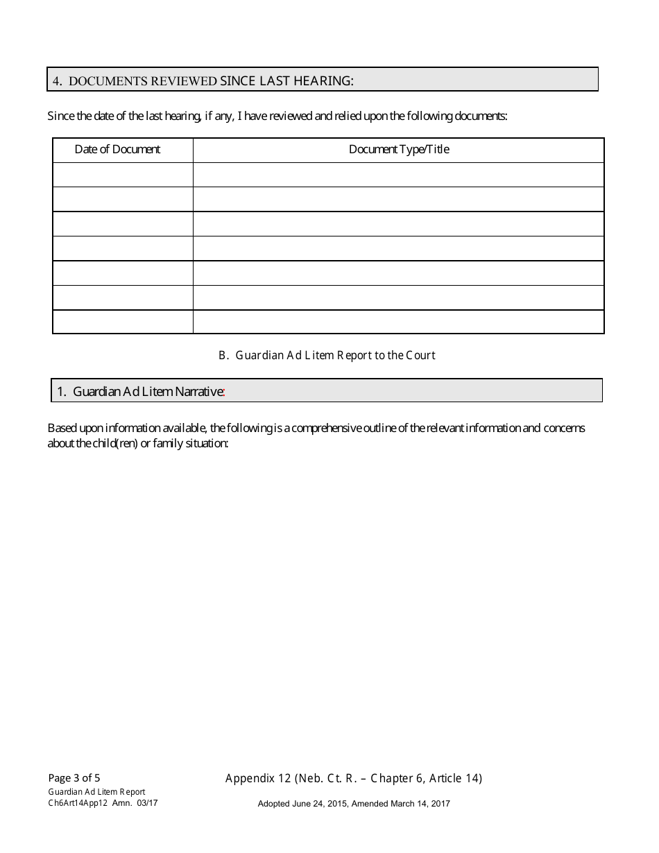 Form CH6ART14APP12 Guardian Ad Litem Report - Nebraska, Page 3