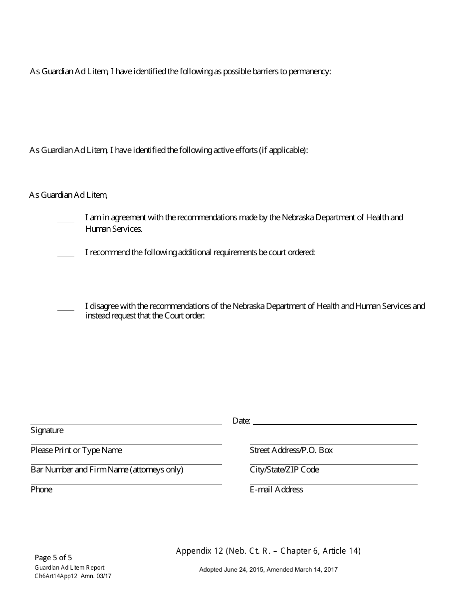 Form CH6ART14APP12 Guardian Ad Litem Report - Nebraska, Page 5