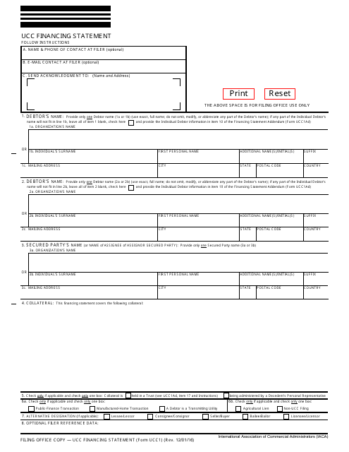 Form UCC1  Printable Pdf