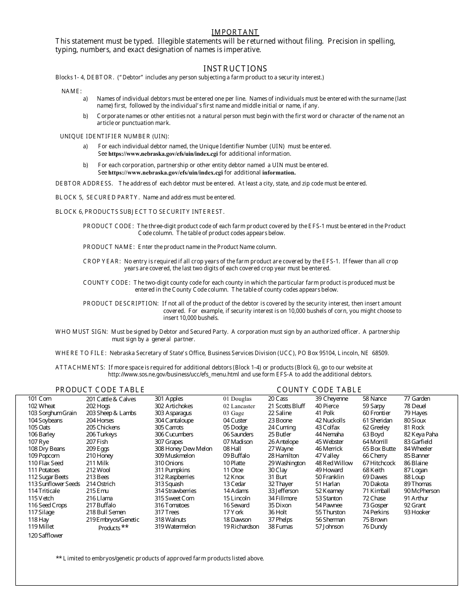 Form EFS-1 Nebraska Effective Financing Statement - Nebraska, Page 2