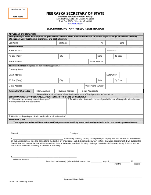 Electronic Notary Public Registration Form - Nebraska Download Pdf