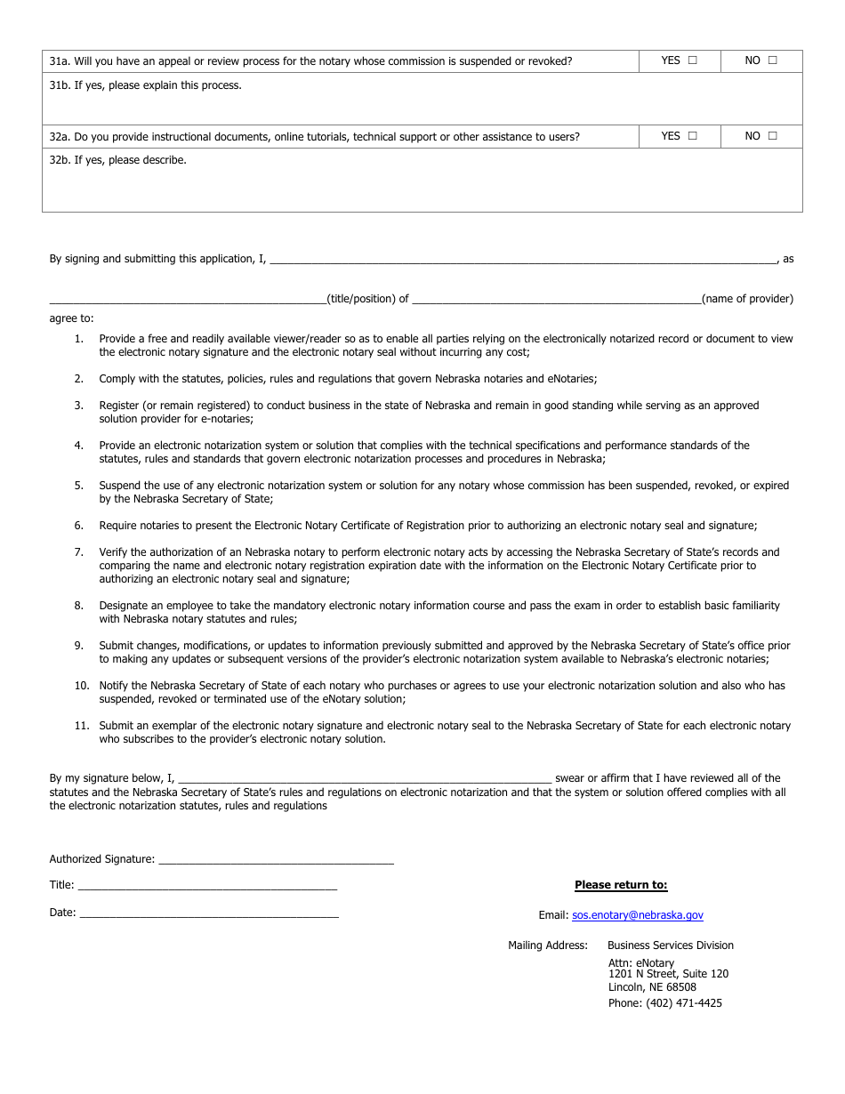 Application for Electronic Notary Public Solution Provider - Nebraska, Page 3