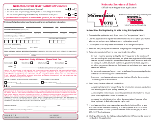 Nebraska Voter Registration Application - Nebraska