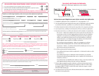 Document preview: Aplicacion Para Registrarse Como Votante En Nebraska - Nebraska (Spanish)