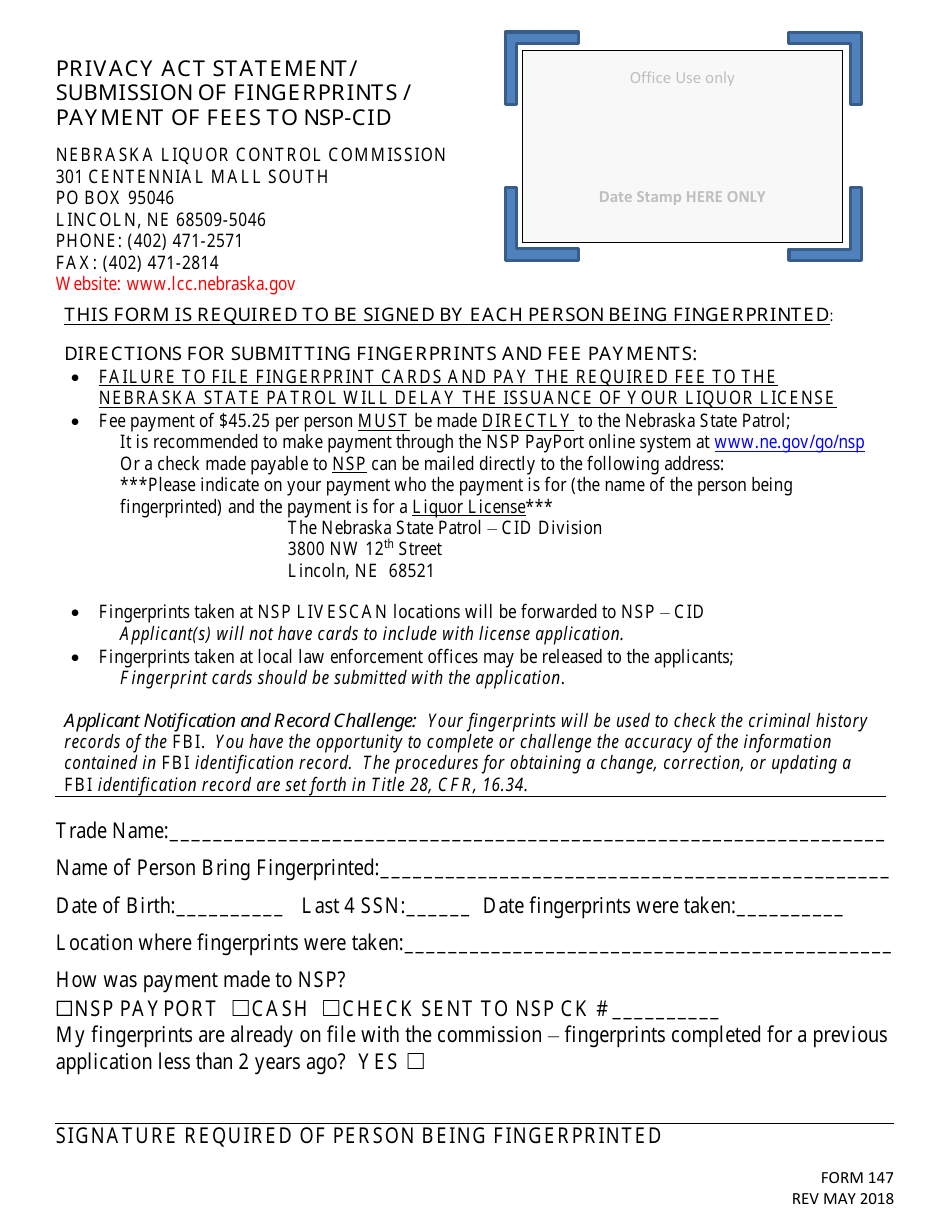 Form 147 Example Form 147 - Fill Out, Sign Online and Download Fillable PDF, Nebraska ...