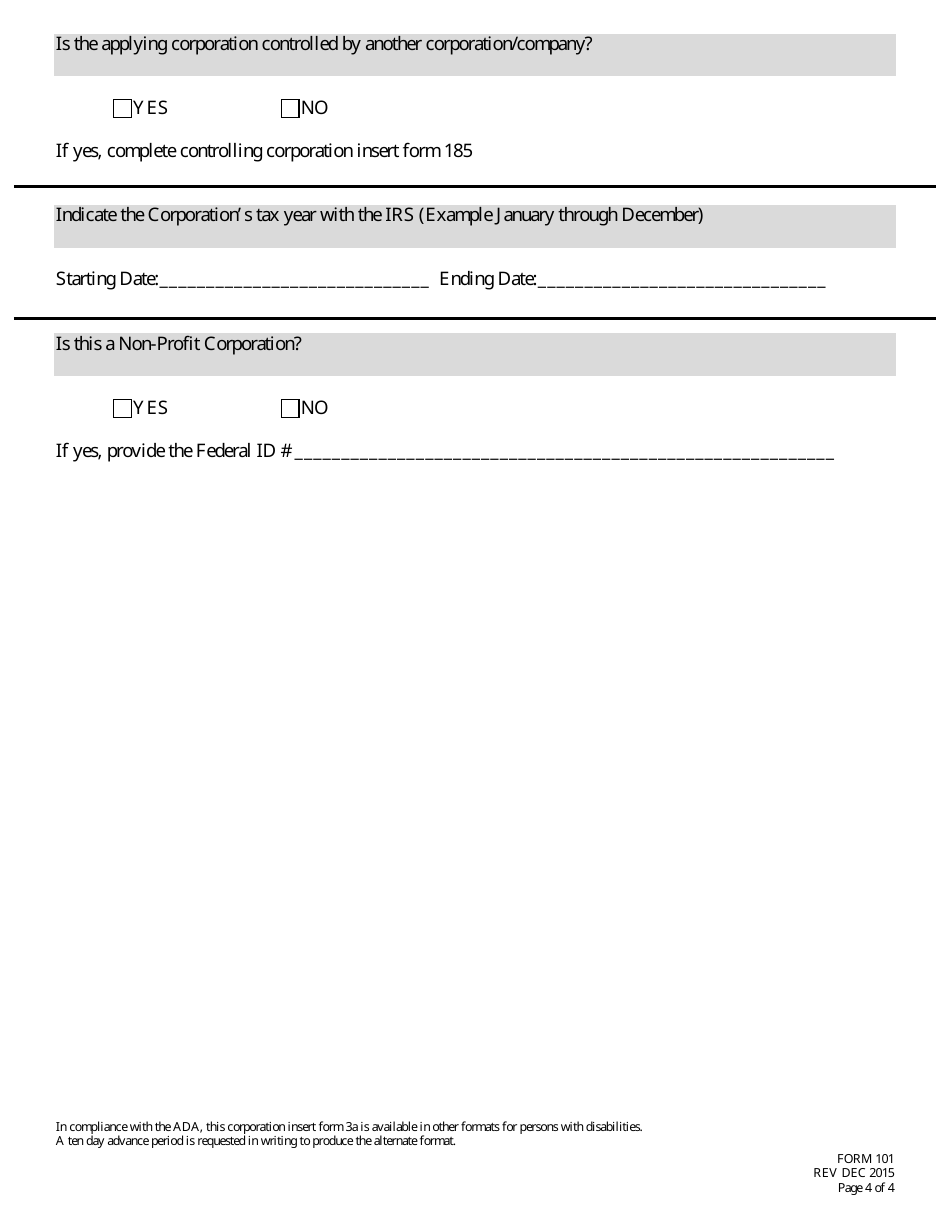 Form 101 (3A) Application for Liquor License Corporation Insert - Nebraska, Page 4