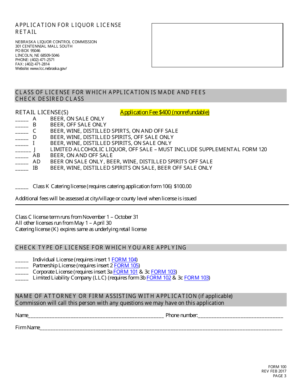 Form 100 Application for Liquor License Checklist - Retail - Nebraska, Page 3