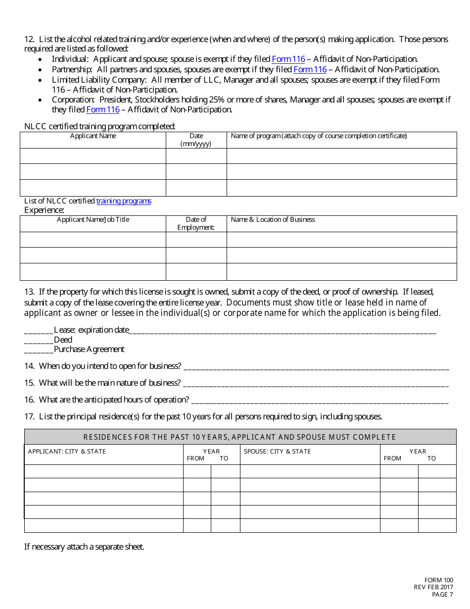 Form 100 Application for Liquor License Checklist - Retail - Nebraska, Page 7