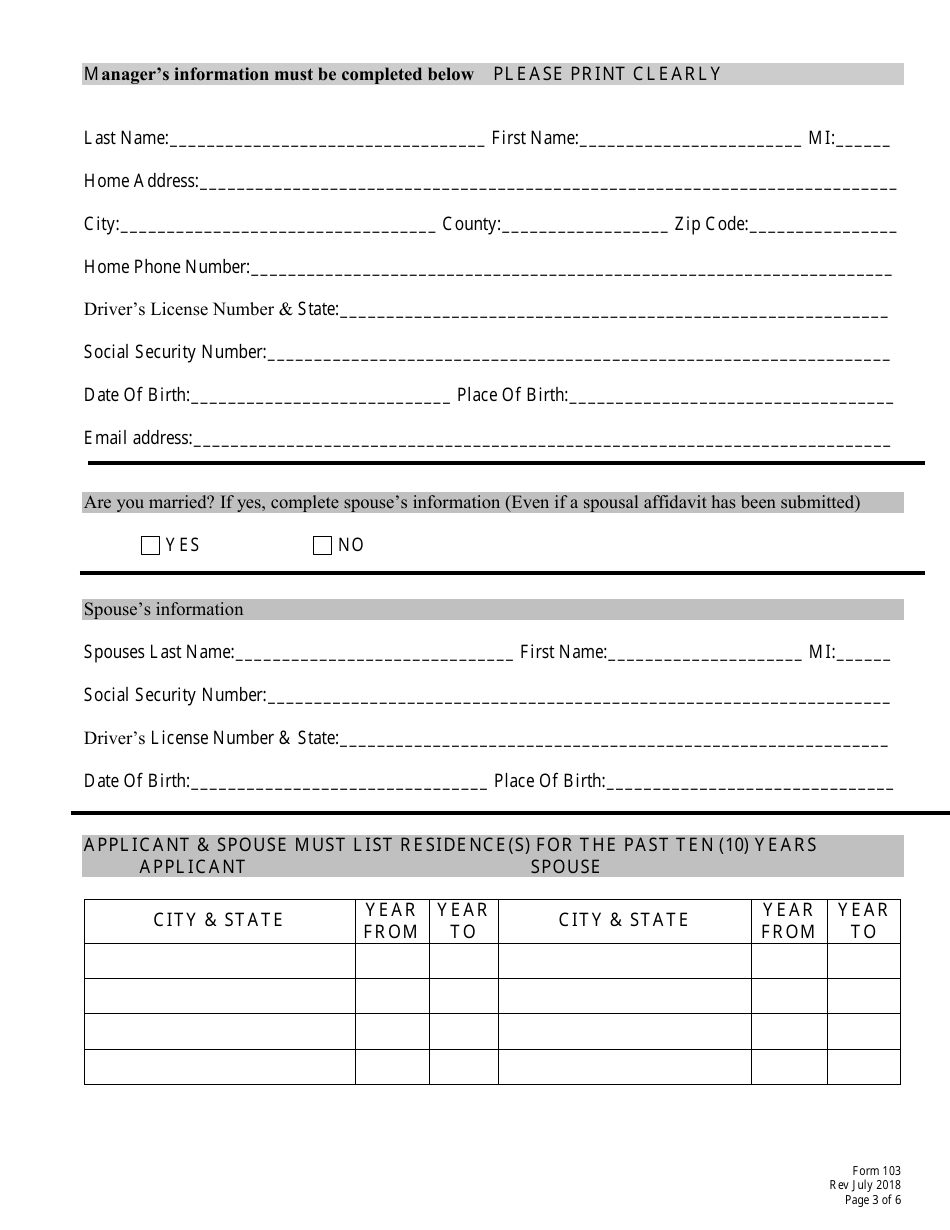 Form 103 (3C) Manager Application Insert - Nebraska, Page 3