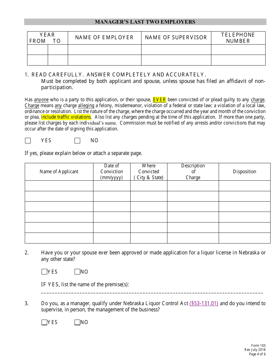 Form 103 (3C) Manager Application Insert - Nebraska, Page 4