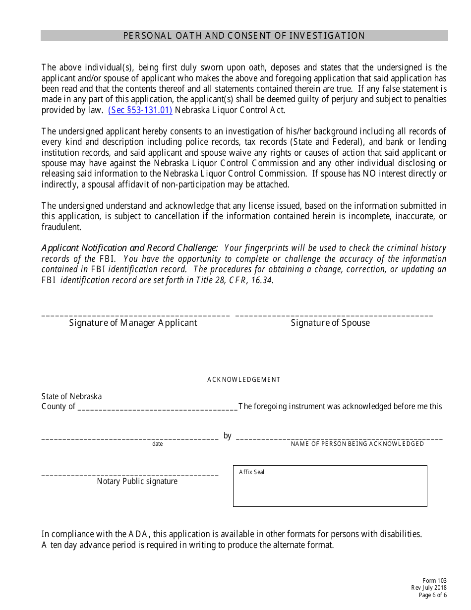 Form 103 (3C) Manager Application Insert - Nebraska, Page 6