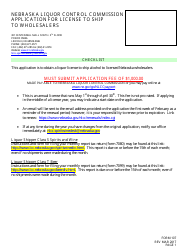 Form 107 Application for License to Ship to Wholesalers - Nebraska