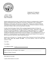 Statement of Complaint Against a Notary Public - Nebraska