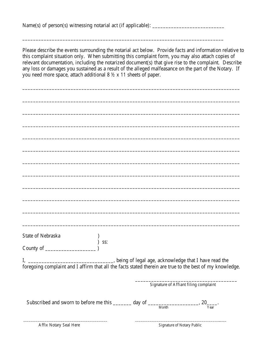 Statement of Complaint Against a Notary Public - Nebraska, Page 2