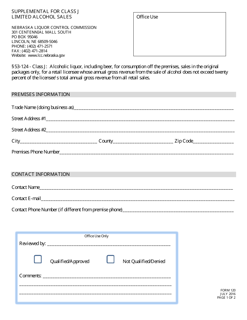 Form 120 - Fill Out, Sign Online and Download Fillable PDF, Nebraska ...