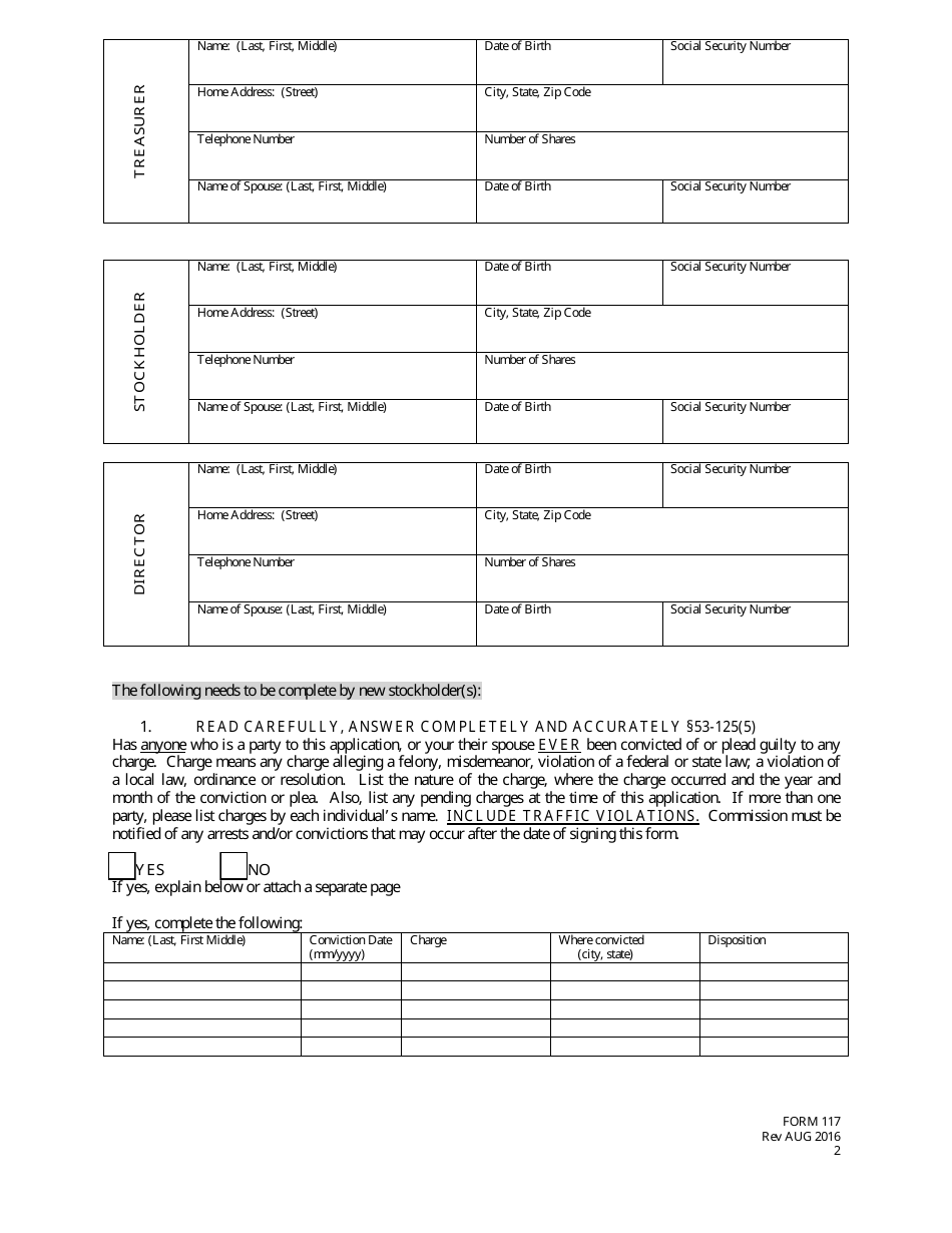 Form 117 Change of Corporate Officers and / or Stockholders - Nebraska, Page 2