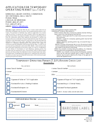 Document preview: Form 125 Application for Temporary Operating Permit (Aka T.o.p.) - Nebraska