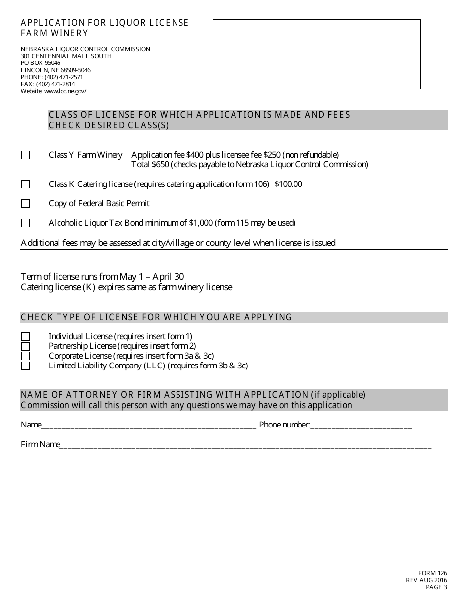 Form 126 Application for Liquor License Checklist - Farm Winery - Nebraska, Page 3