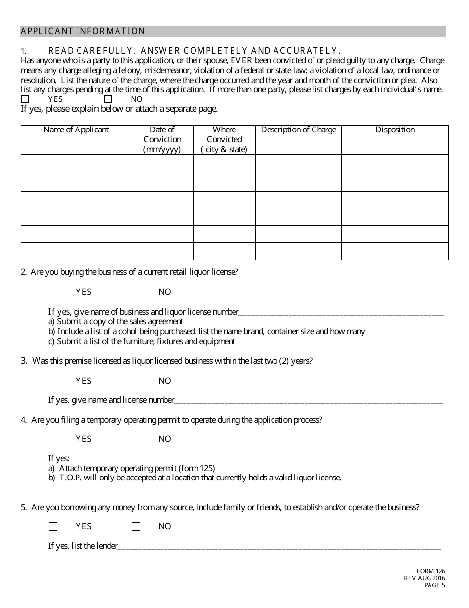 Form 126 Application for Liquor License Checklist - Farm Winery - Nebraska, Page 5