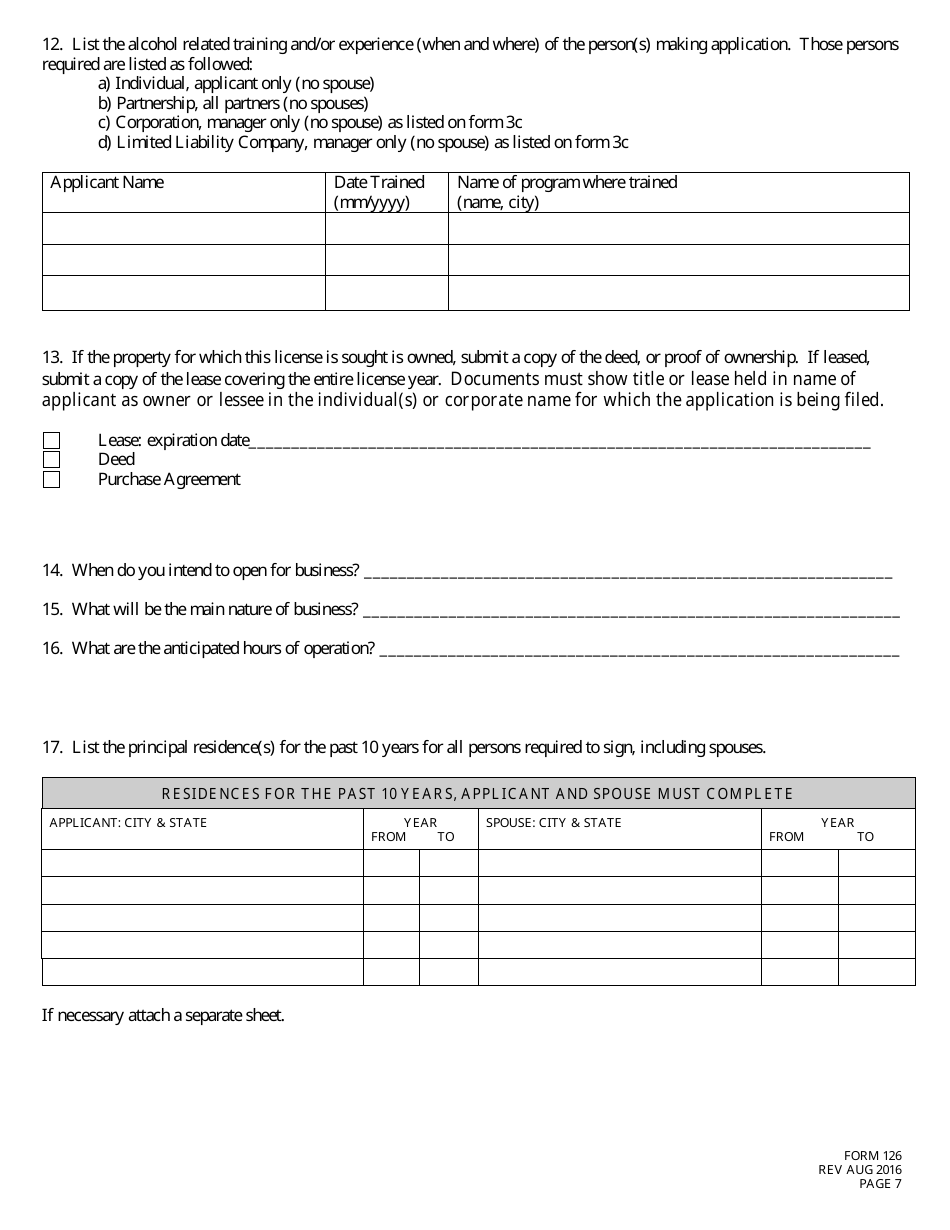 Form 126 Application for Liquor License Checklist - Farm Winery - Nebraska, Page 7