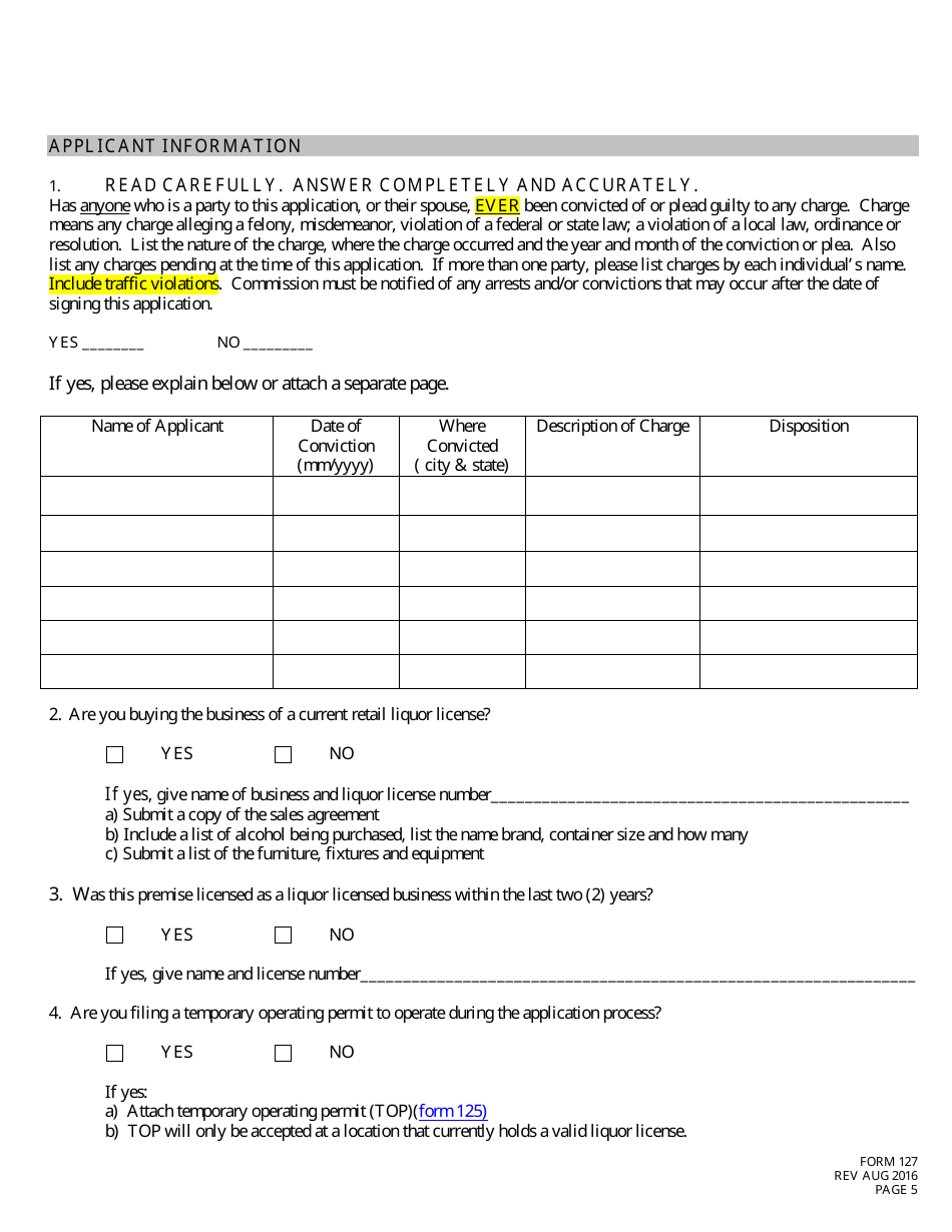 Form 127 Application for Liquor License Craft Brewery (Brewpub) Checklist - Nebraska, Page 5