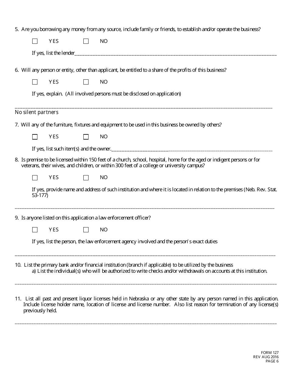 Form 127 Application for Liquor License Craft Brewery (Brewpub) Checklist - Nebraska, Page 6