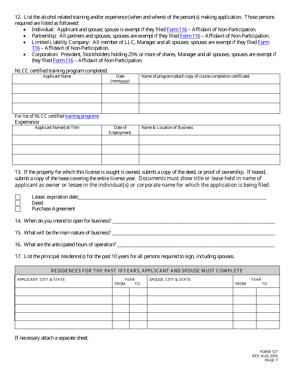 Form 127 Application for Liquor License Craft Brewery (Brewpub) Checklist - Nebraska, Page 7