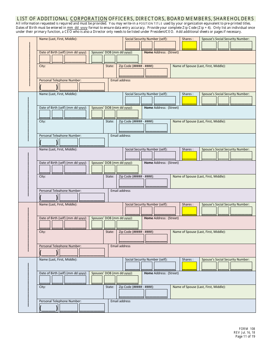 Form 108 Application for Bottle Club Liquor License - Nebraska, Page 11