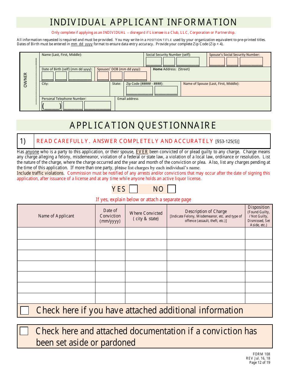 Form 108 Application for Bottle Club Liquor License - Nebraska, Page 12
