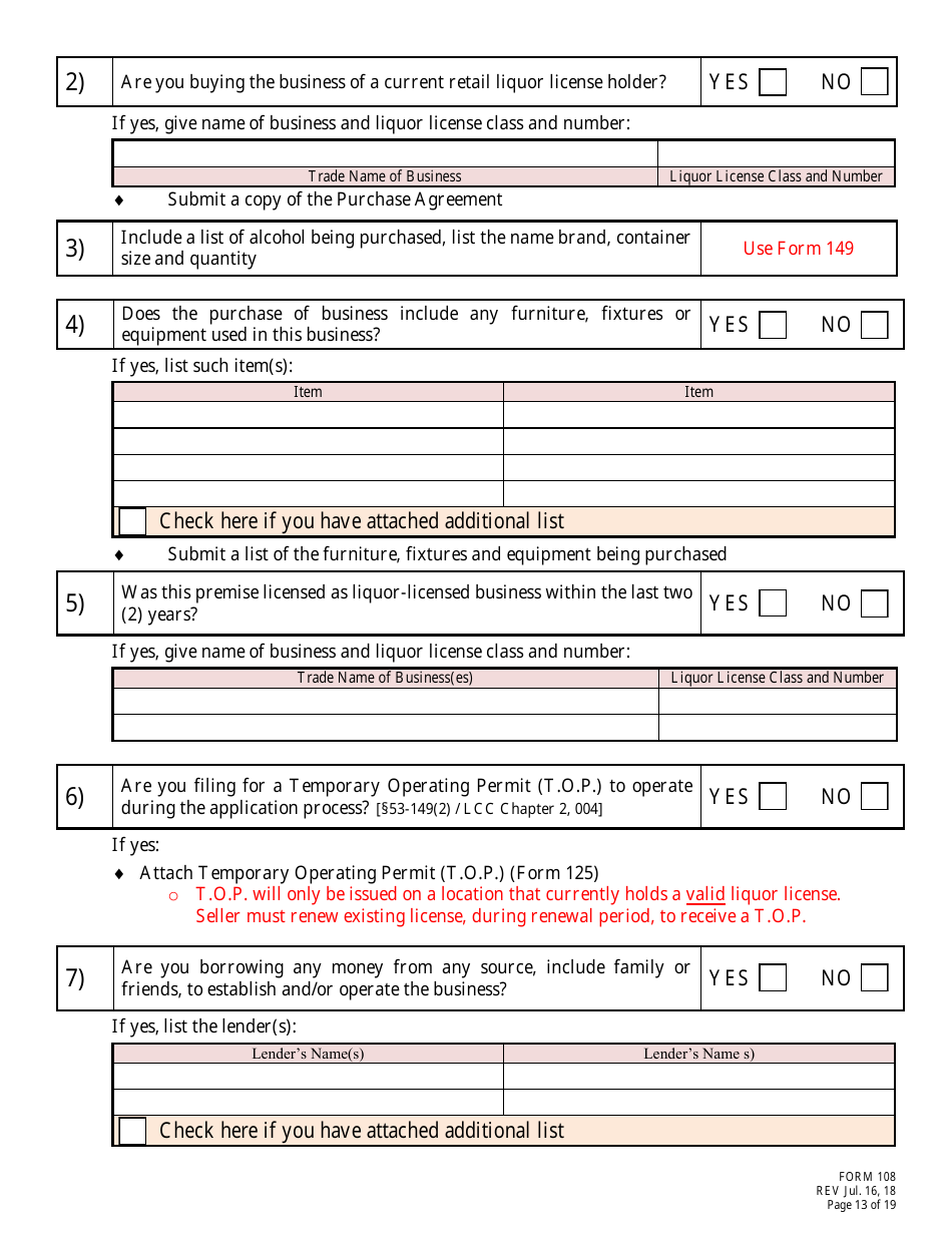 Form 108 Application for Bottle Club Liquor License - Nebraska, Page 13