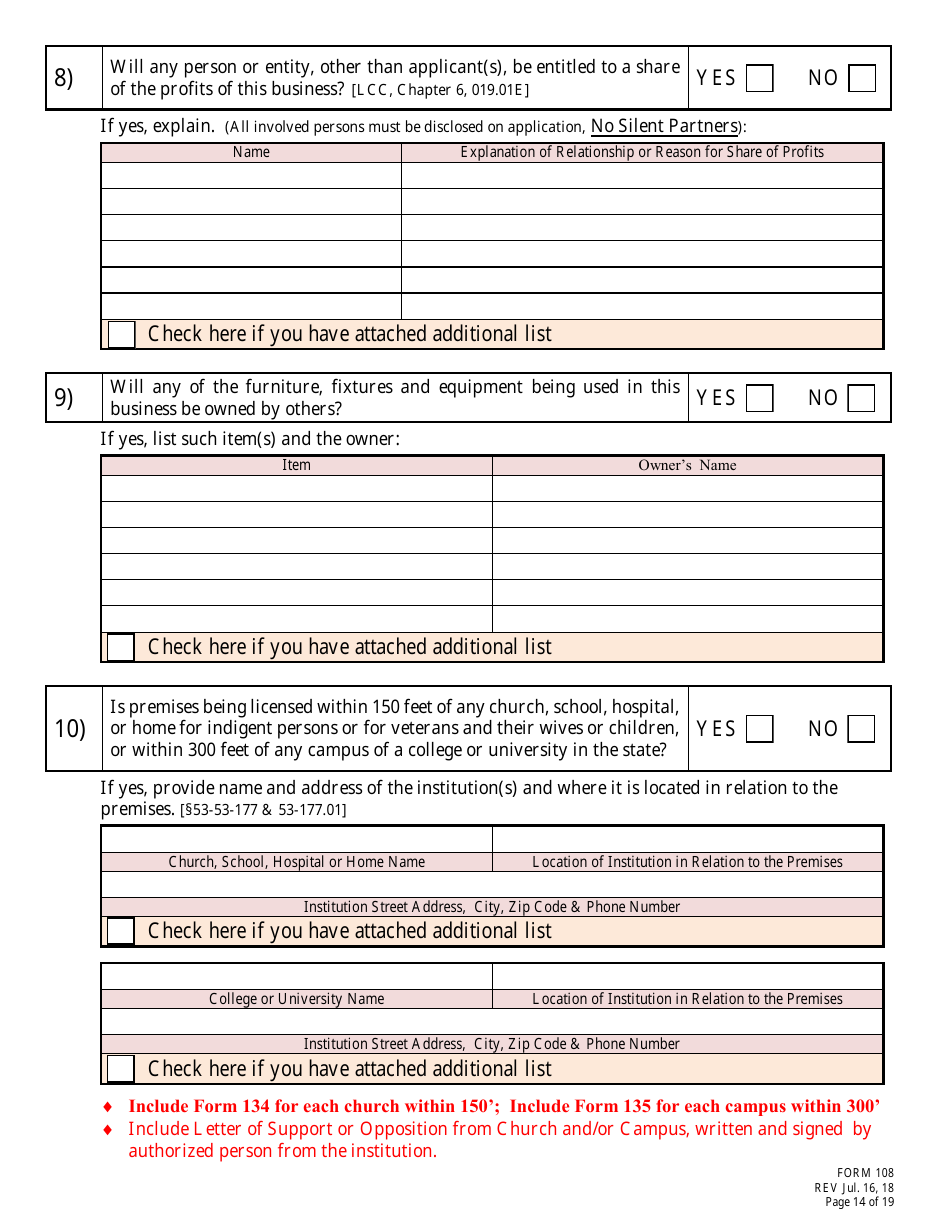 Form 108 Application for Bottle Club Liquor License - Nebraska, Page 14