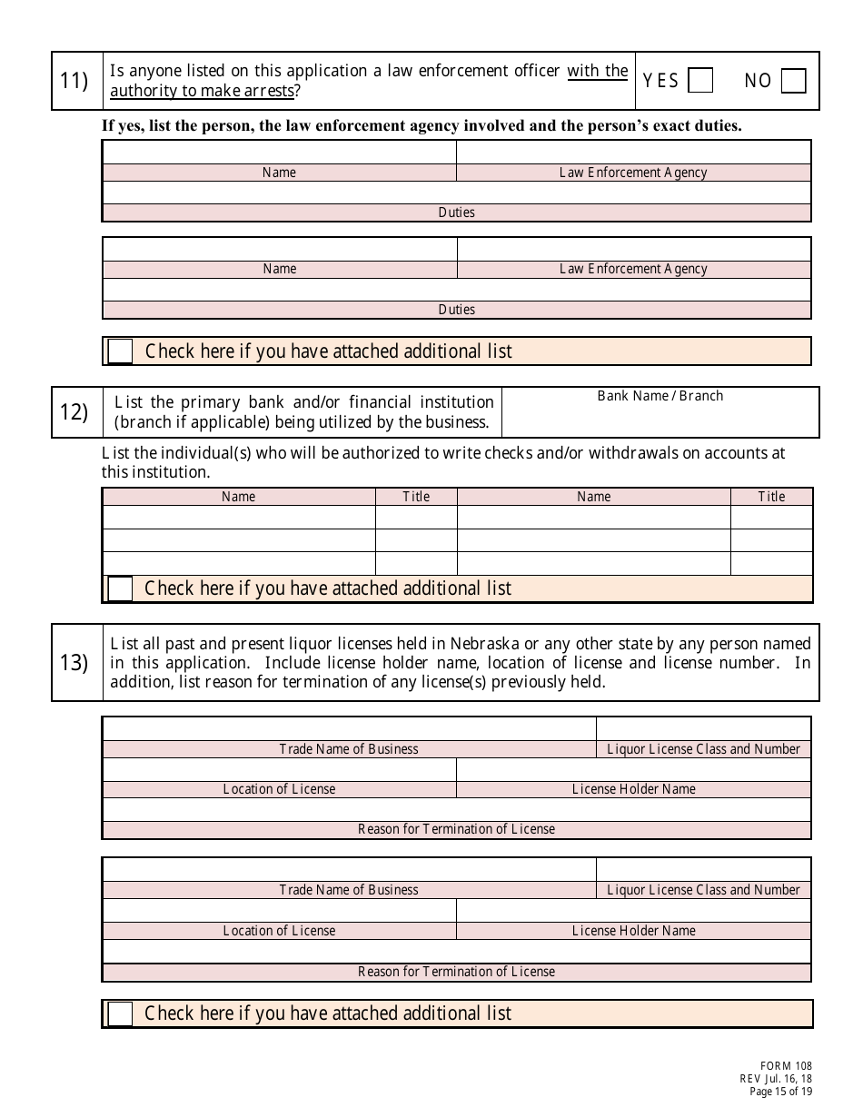 Form 108 Application for Bottle Club Liquor License - Nebraska, Page 15
