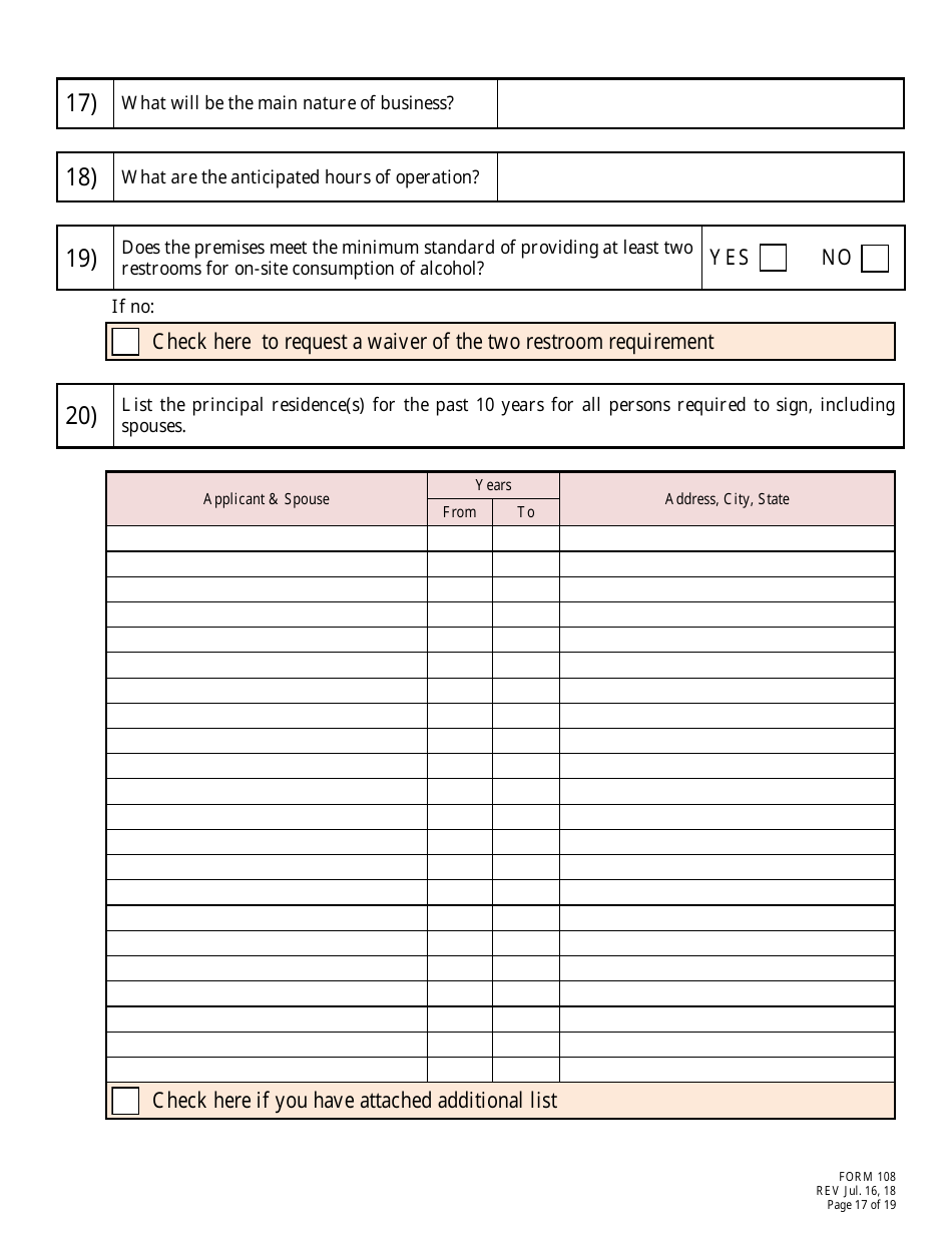 Form 108 Application for Bottle Club Liquor License - Nebraska, Page 17