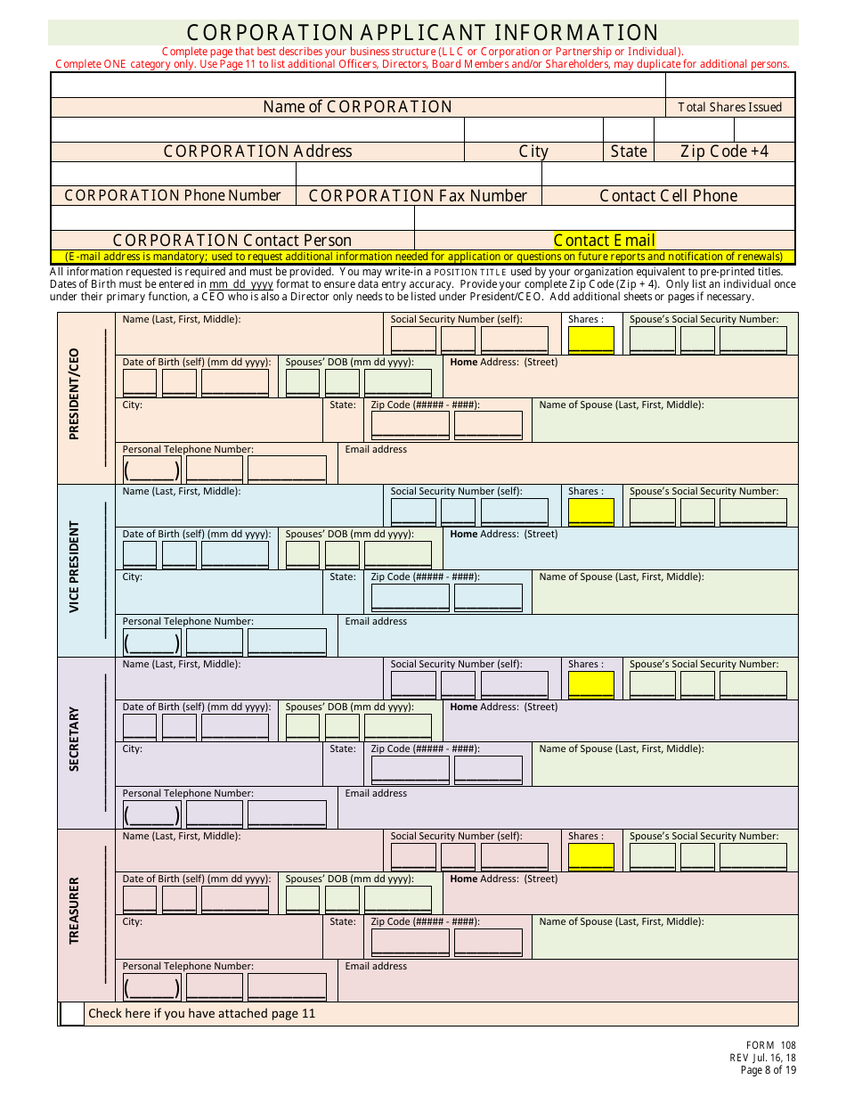 Form 108 Application for Bottle Club Liquor License - Nebraska, Page 8