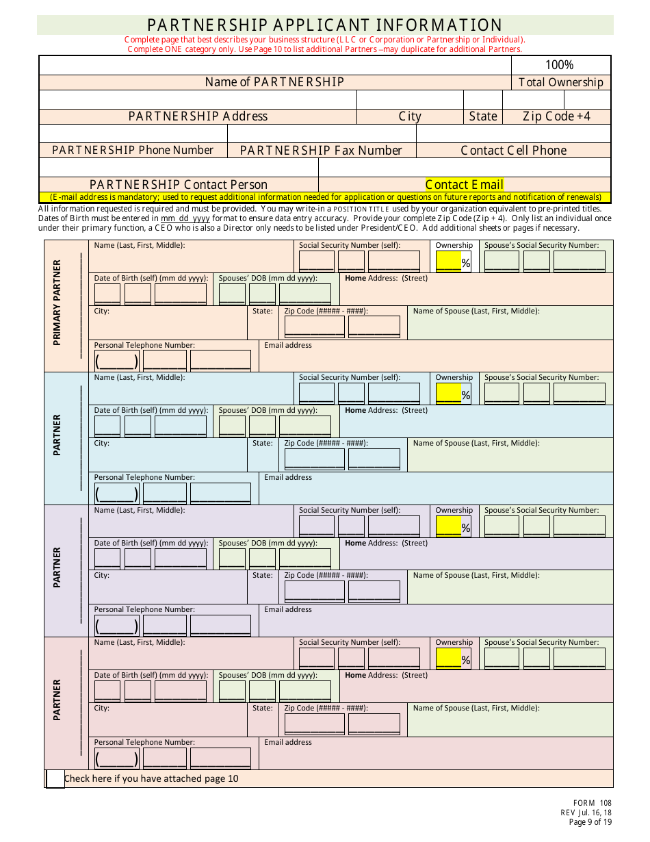 Form 108 Application for Bottle Club Liquor License - Nebraska, Page 9