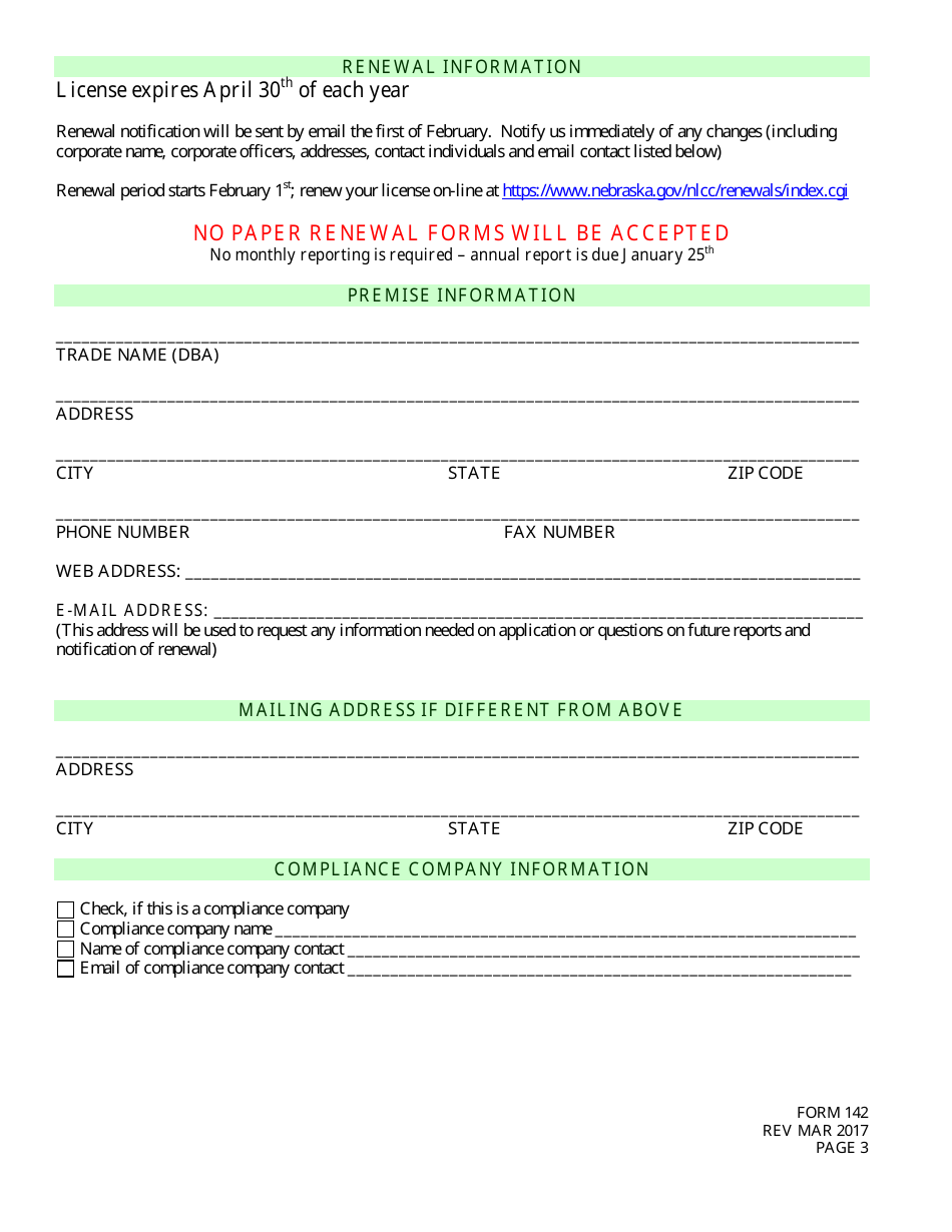 Form 142 Application for License to Ship Direct to Consumers (S1) - Nebraska, Page 3