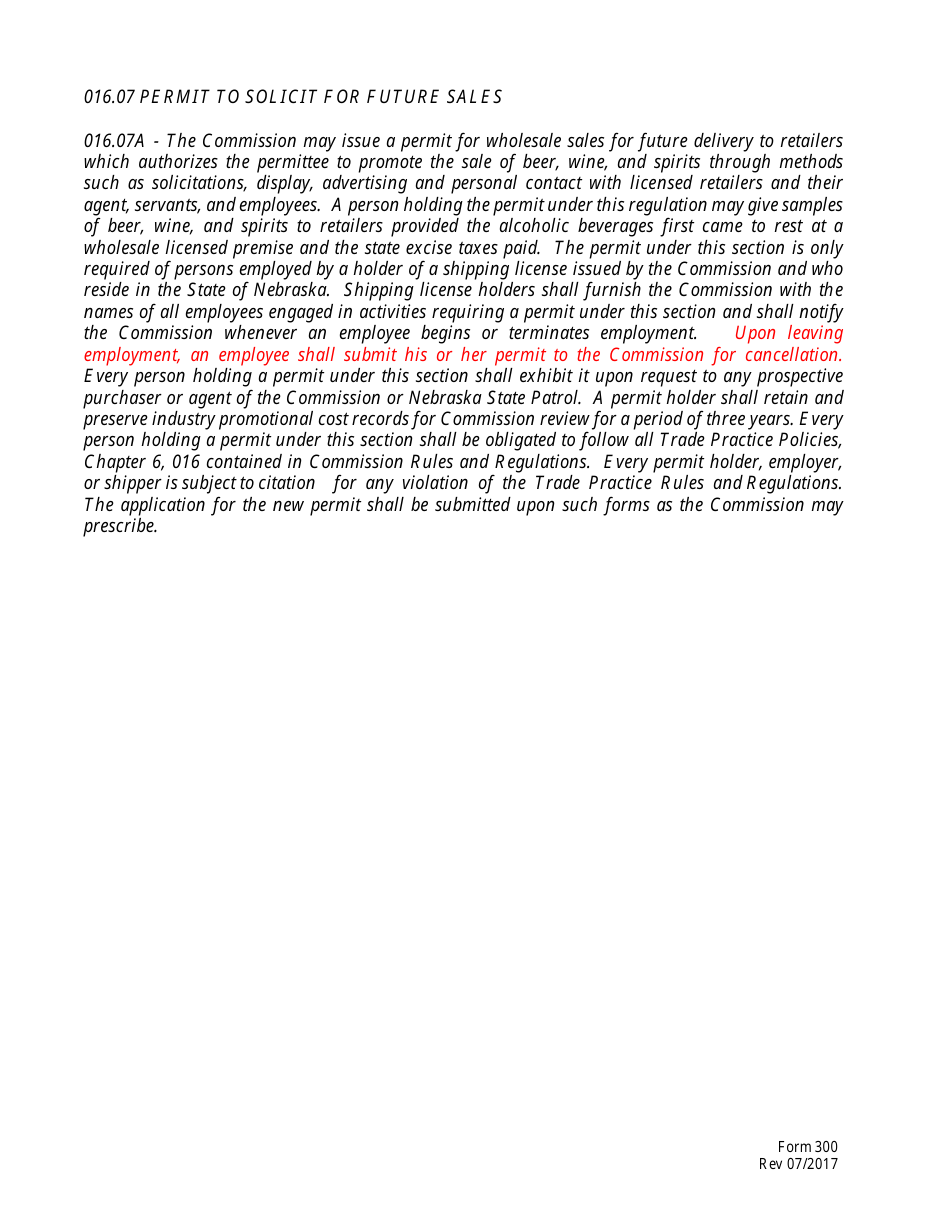 Form 300 Application for Permit to Solicit for Future Sales - Nebraska, Page 2